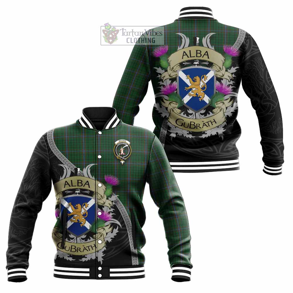 Tartan Vibes Clothing MacRae (McRae) Tartan Family Crest Baseball Jacket Lion Rampant Royal Thistle Shield Celtic Inspired