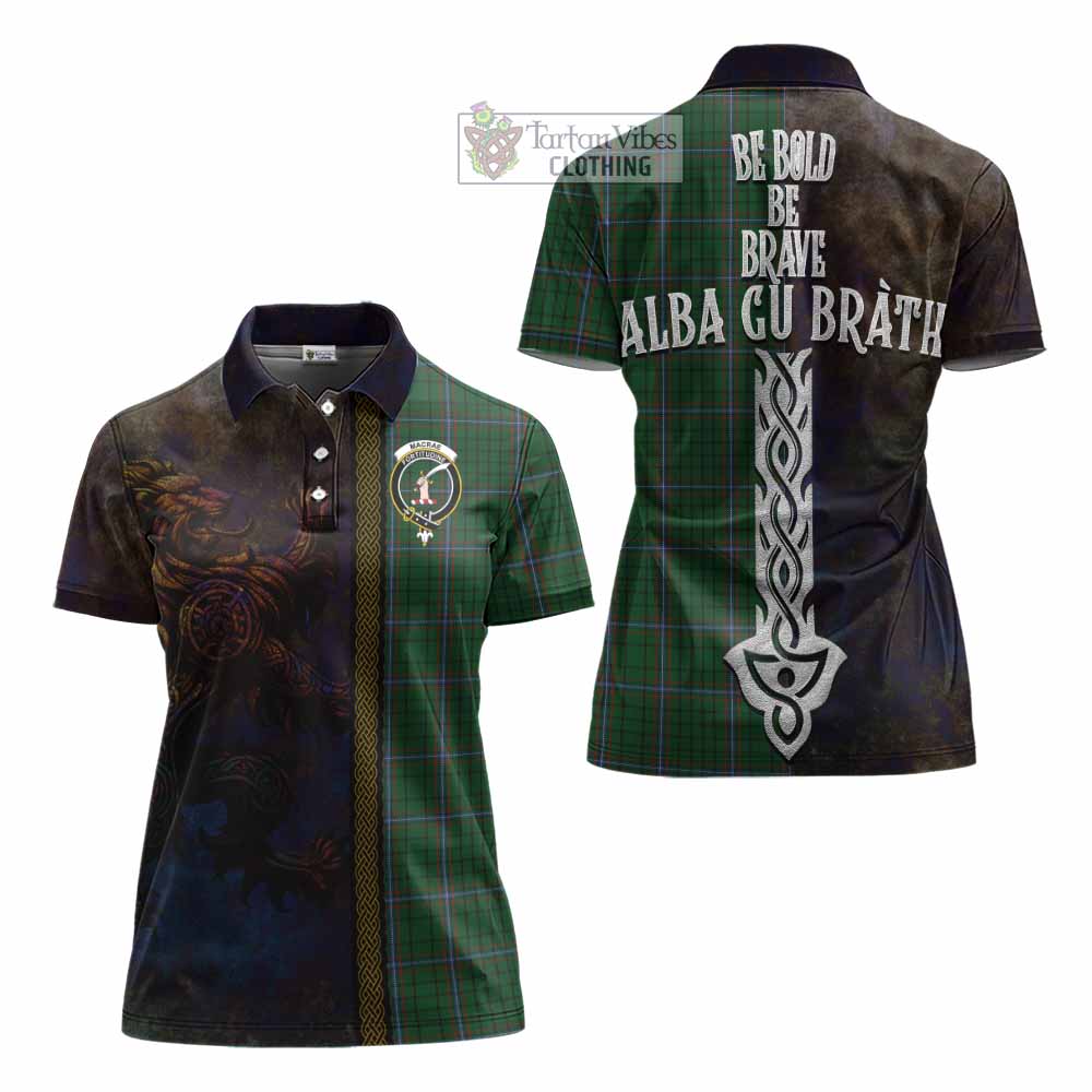 Tartan Vibes Clothing MacRae (McRae) Tartan Family Crest Women's Polo Shirt Alba Gu Brath Be Brave Lion Ancient Style