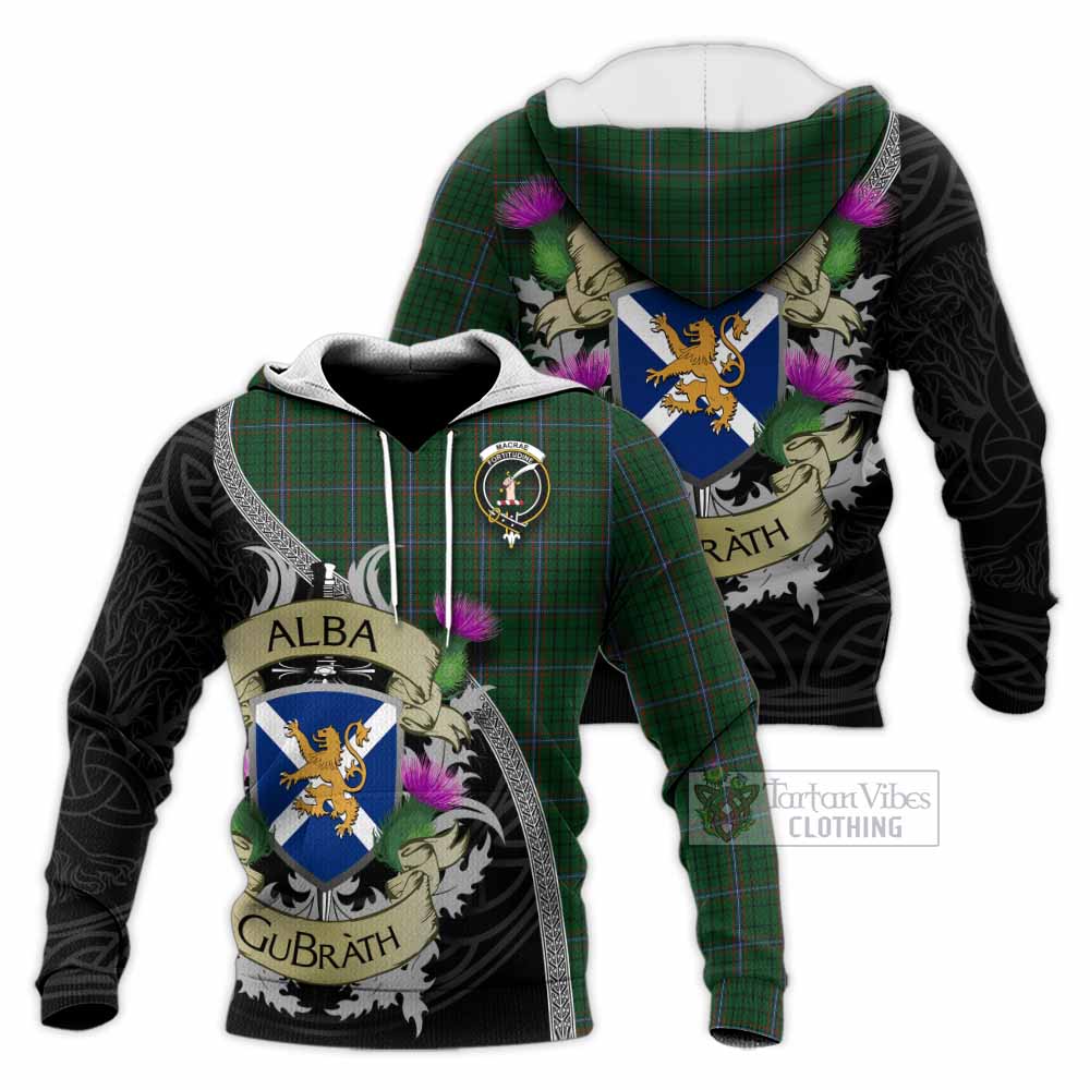 Tartan Vibes Clothing MacRae (McRae) Tartan Family Crest Knitted Hoodie Lion Rampant Royal Thistle Shield Celtic Inspired