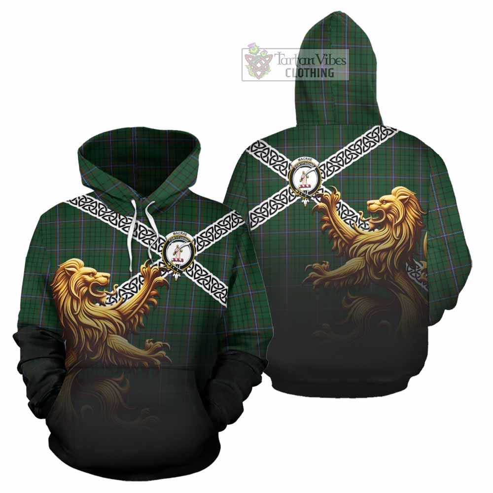 Tartan Vibes Clothing MacRae (McRae) Crest Tartan Hoodie with Golden Lion Emblem Celtic Style
