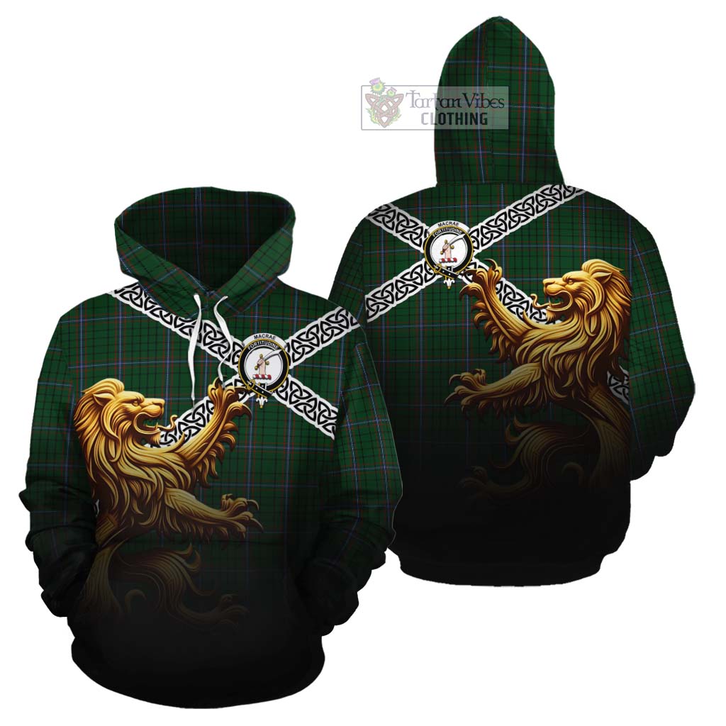 Tartan Vibes Clothing MacRae (McRae) Crest Tartan Cotton Hoodie with Golden Lion Emblem Celtic Style