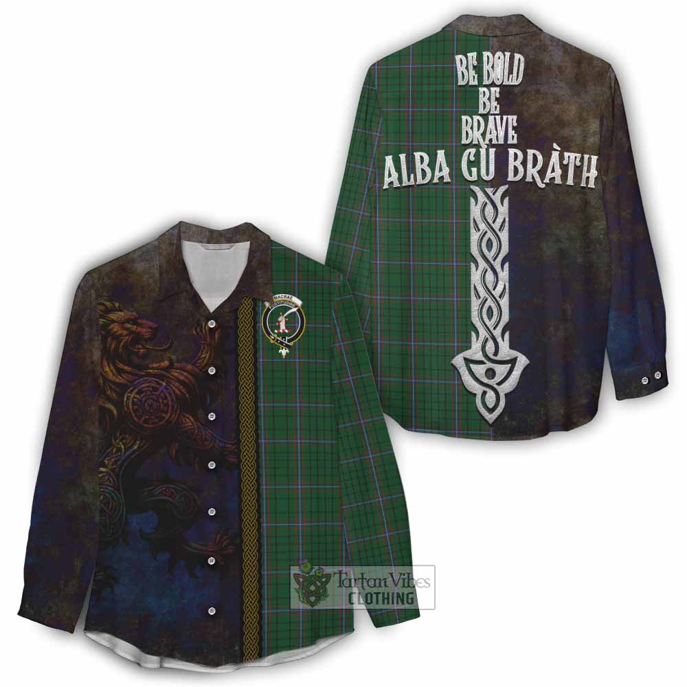 Tartan Vibes Clothing MacRae (McRae) Tartan Family Crest Women's Casual Shirt Alba Gu Brath Be Brave Lion Ancient Style