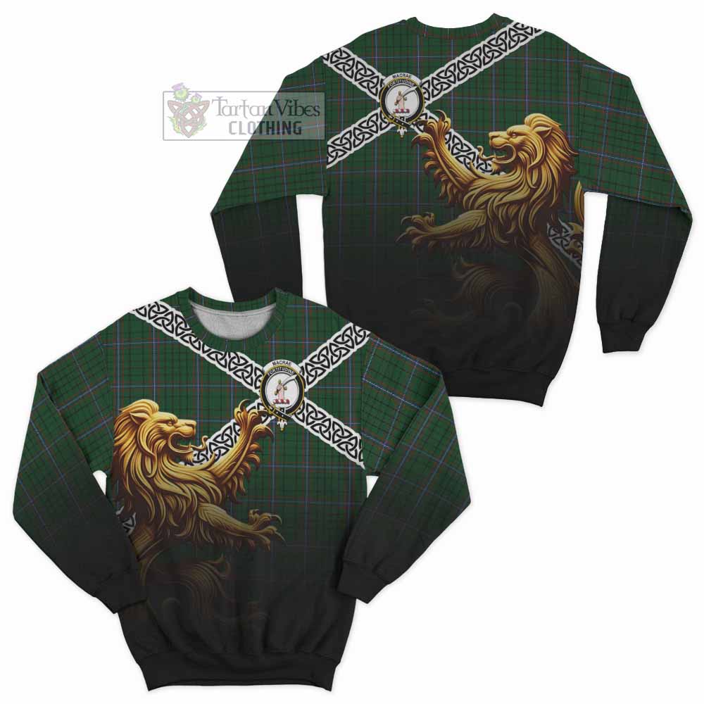 Tartan Vibes Clothing MacRae (McRae) Crest Tartan Sweatshirt with Golden Lion Emblem Celtic Style