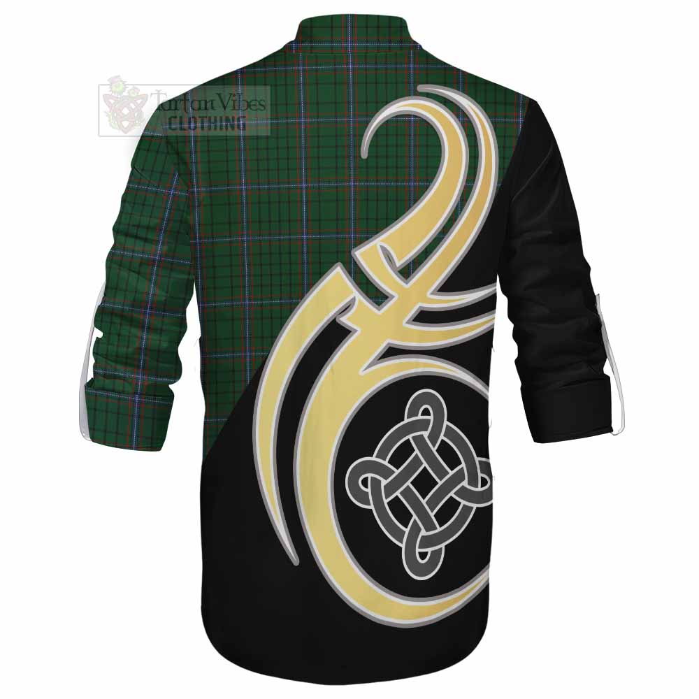 Tartan Vibes Clothing MacRae (McRae) Tartan Ghillie Kilt Shirt with Family Crest and Celtic Symbol Style
