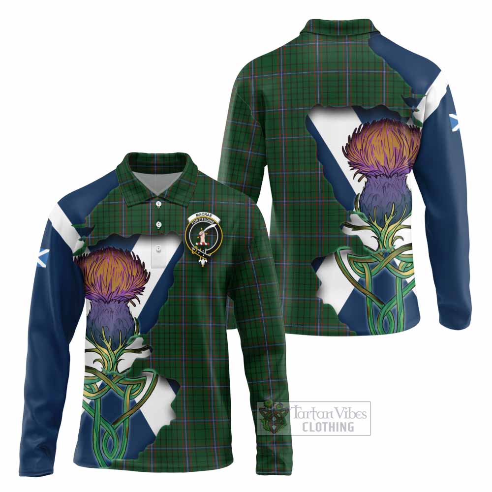 Tartan Vibes Clothing MacRae (McRae) Tartan Family Crest Long Sleeve Polo Shirt Scottish Thistle Celtic Inspired