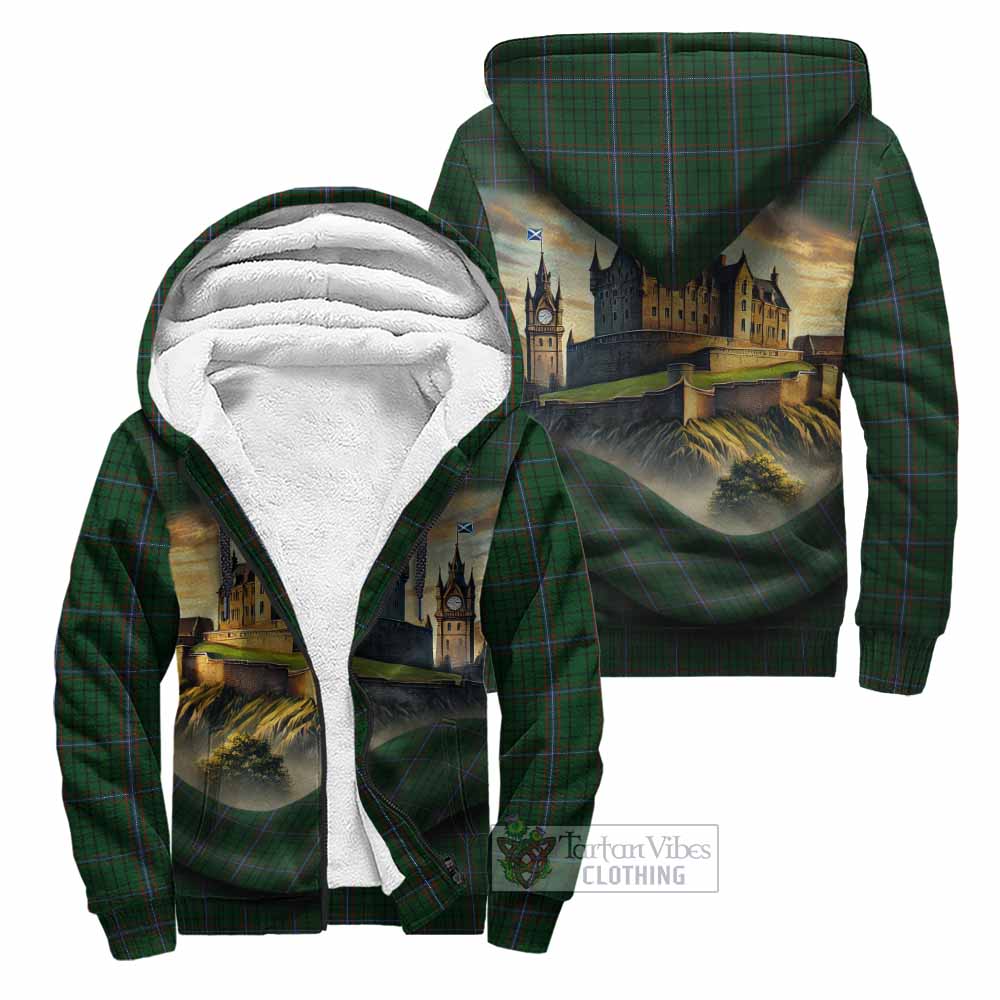 Tartan Vibes Clothing MacRae (McRae) Tartan Family Crest Sherpa Hoodie with Scottish Ancient Castle Style