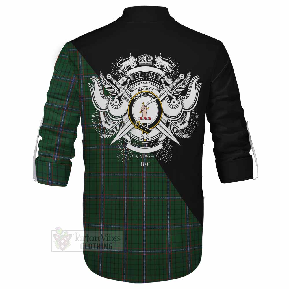 Tartan Vibes Clothing MacRae (McRae) Tartan Ghillie Kilt Shirt with Family Crest and Military Logo Style