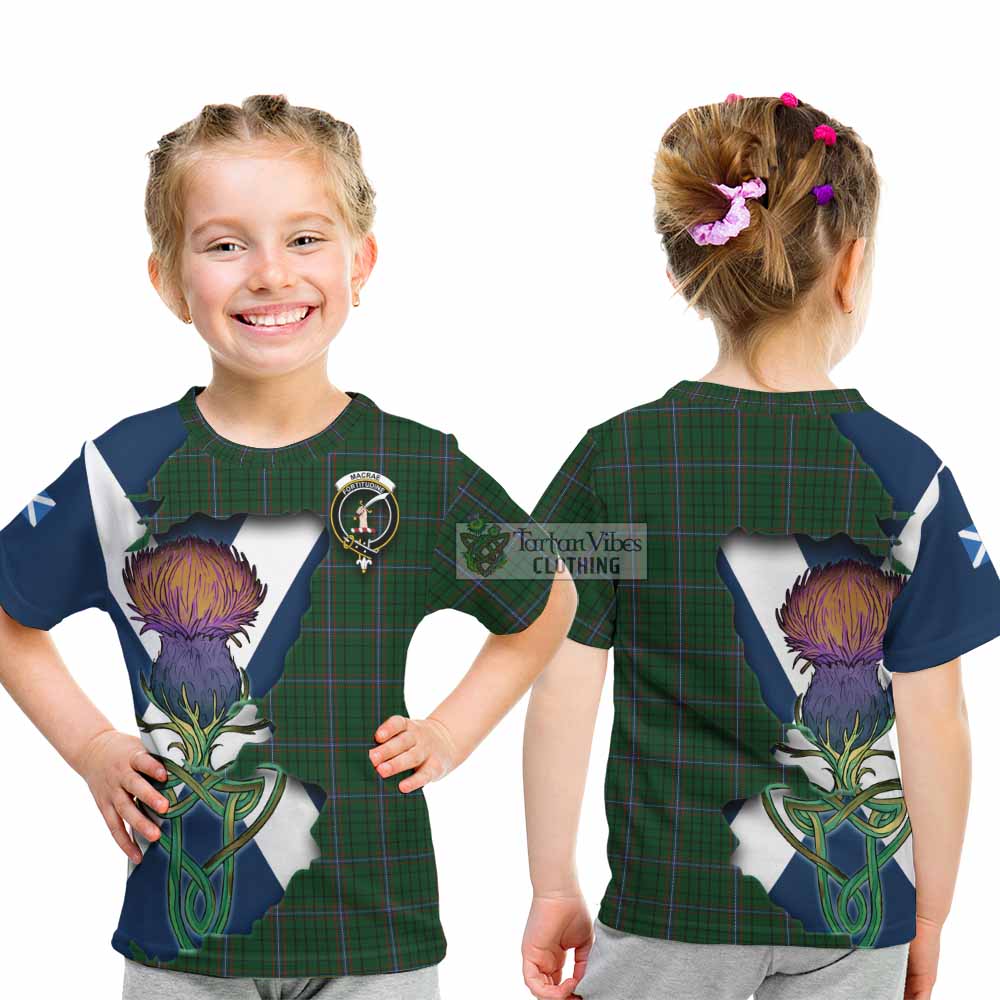 Tartan Vibes Clothing MacRae (McRae) Tartan Family Crest Kid T-Shirt Scottish Thistle Celtic Inspired