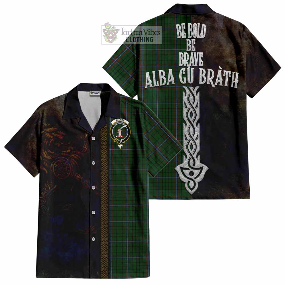 Tartan Vibes Clothing MacRae (McRae) Tartan Family Crest Short Sleeve Button Shirt Alba Gu Brath Be Brave Lion Ancient Style