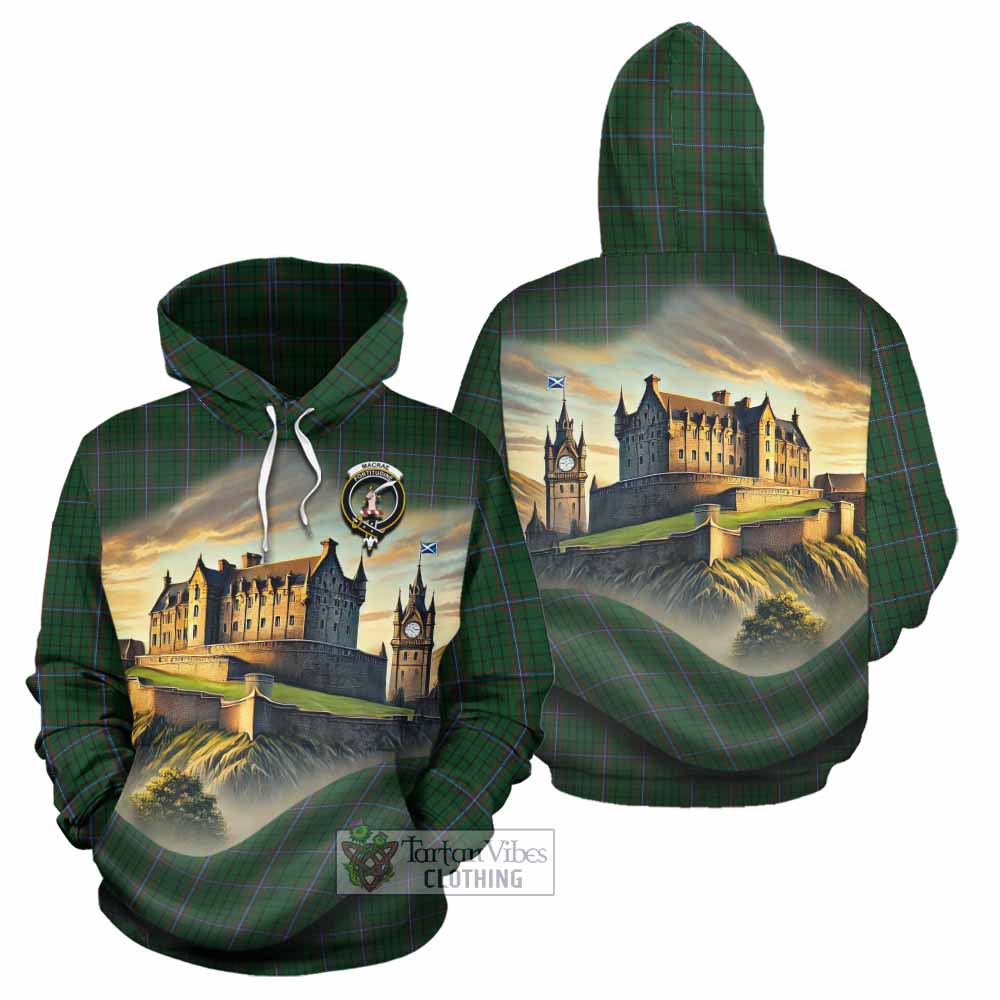 Tartan Vibes Clothing MacRae (McRae) Tartan Family Crest Hoodie with Scottish Ancient Castle Style