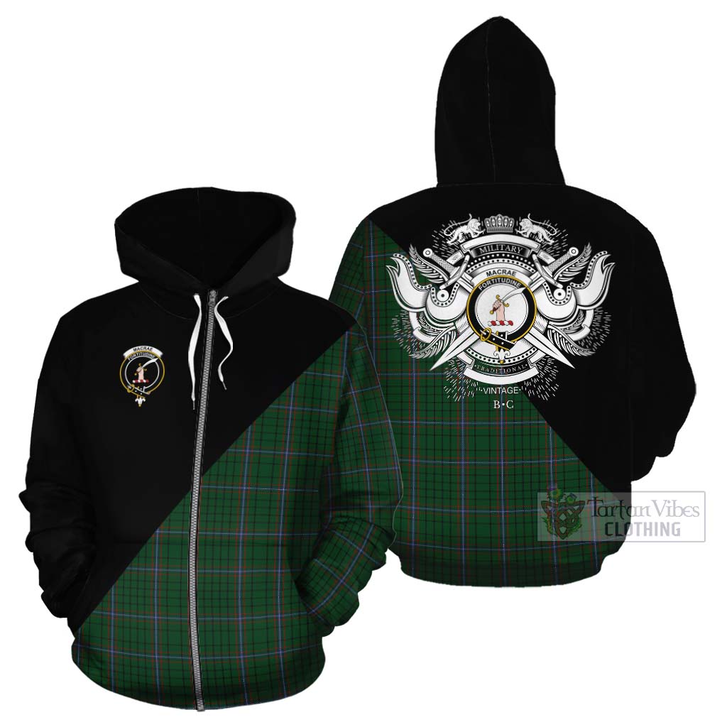 Tartan Vibes Clothing MacRae (McRae) Tartan Cotton Hoodie with Family Crest and Military Logo Style