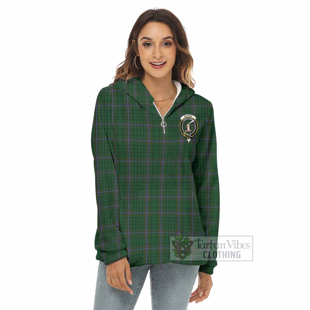 Tartan Vibes Clothing MacRae (McRae) Tartan Crest Women's Borg  Half Zip Fleece Hoodie