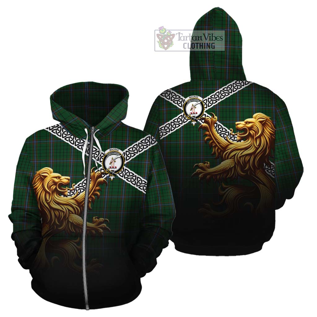 Tartan Vibes Clothing MacRae (McRae) Crest Tartan Cotton Hoodie with Golden Lion Emblem Celtic Style