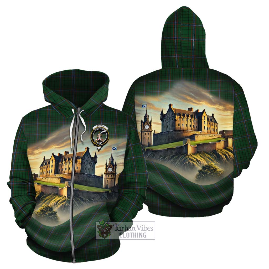 Tartan Vibes Clothing MacRae (McRae) Tartan Family Crest Cotton Hoodie with Scottish Ancient Castle Style