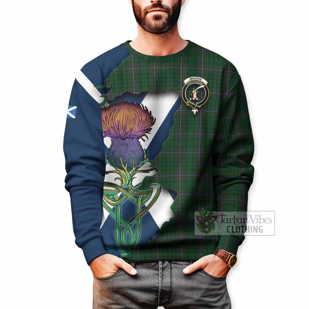 Tartan Vibes Clothing MacRae (McRae) Tartan Family Crest Sweatshirt Scottish Thistle Celtic Inspired