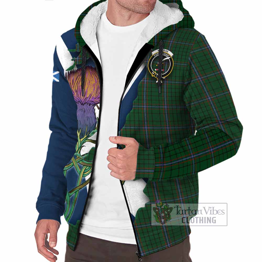 Tartan Vibes Clothing MacRae (McRae) Tartan Family Crest Sherpa Hoodie Scottish Thistle Celtic Inspired