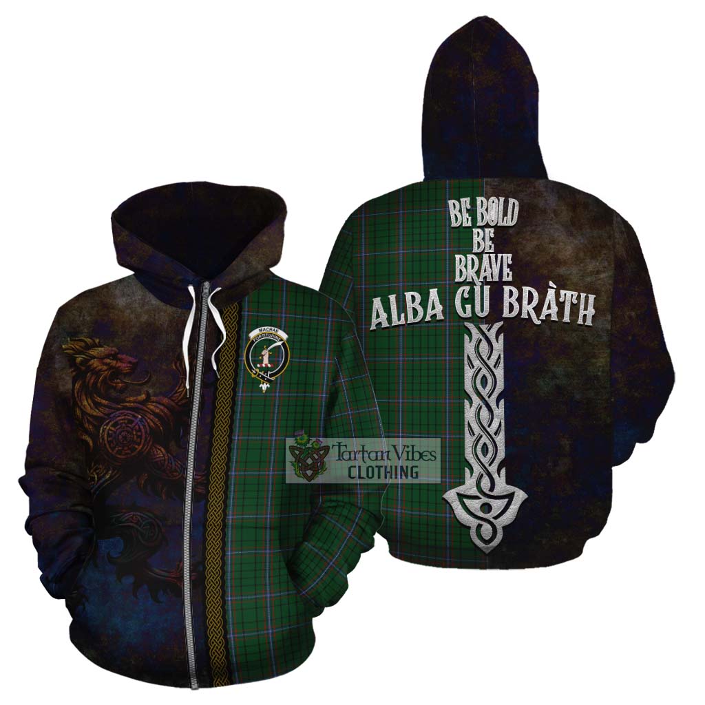 Tartan Vibes Clothing MacRae (McRae) Tartan Family Crest Cotton Hoodie Alba Gu Brath Be Brave Lion Ancient Style
