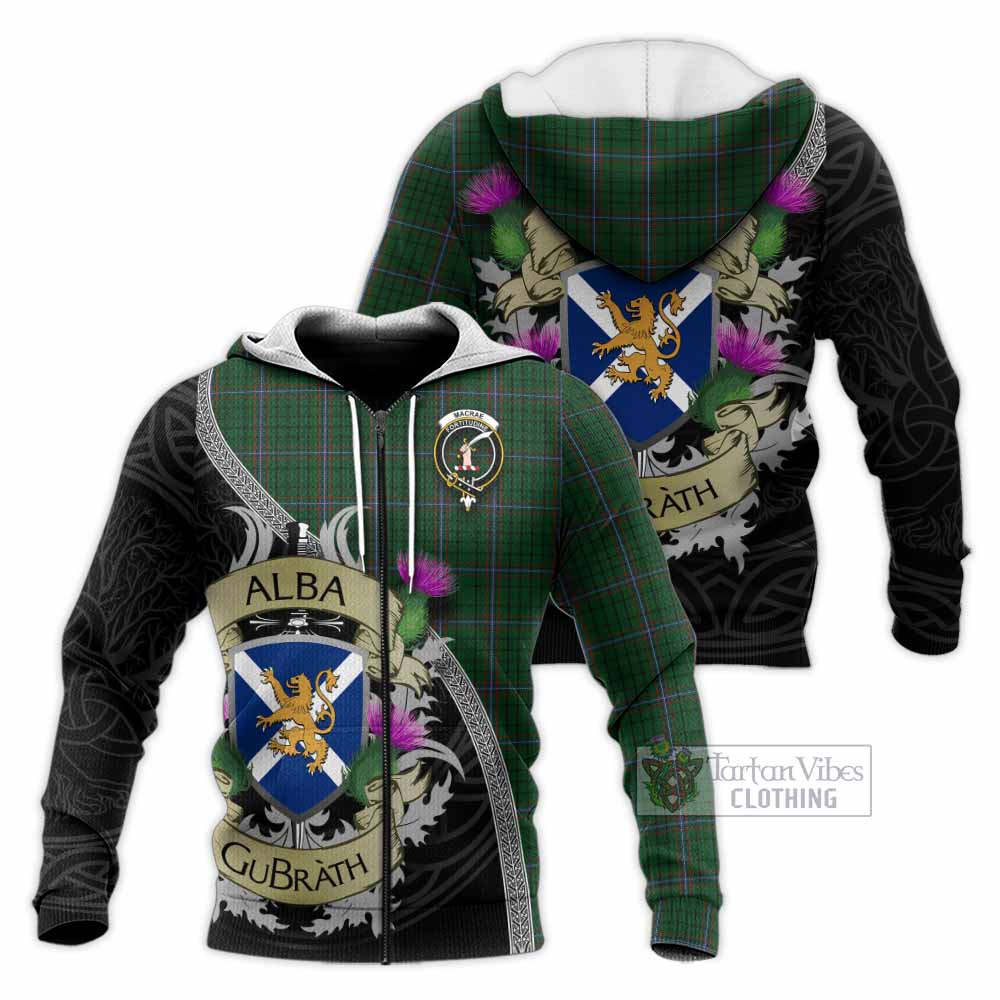Tartan Vibes Clothing MacRae (McRae) Tartan Family Crest Knitted Hoodie Lion Rampant Royal Thistle Shield Celtic Inspired