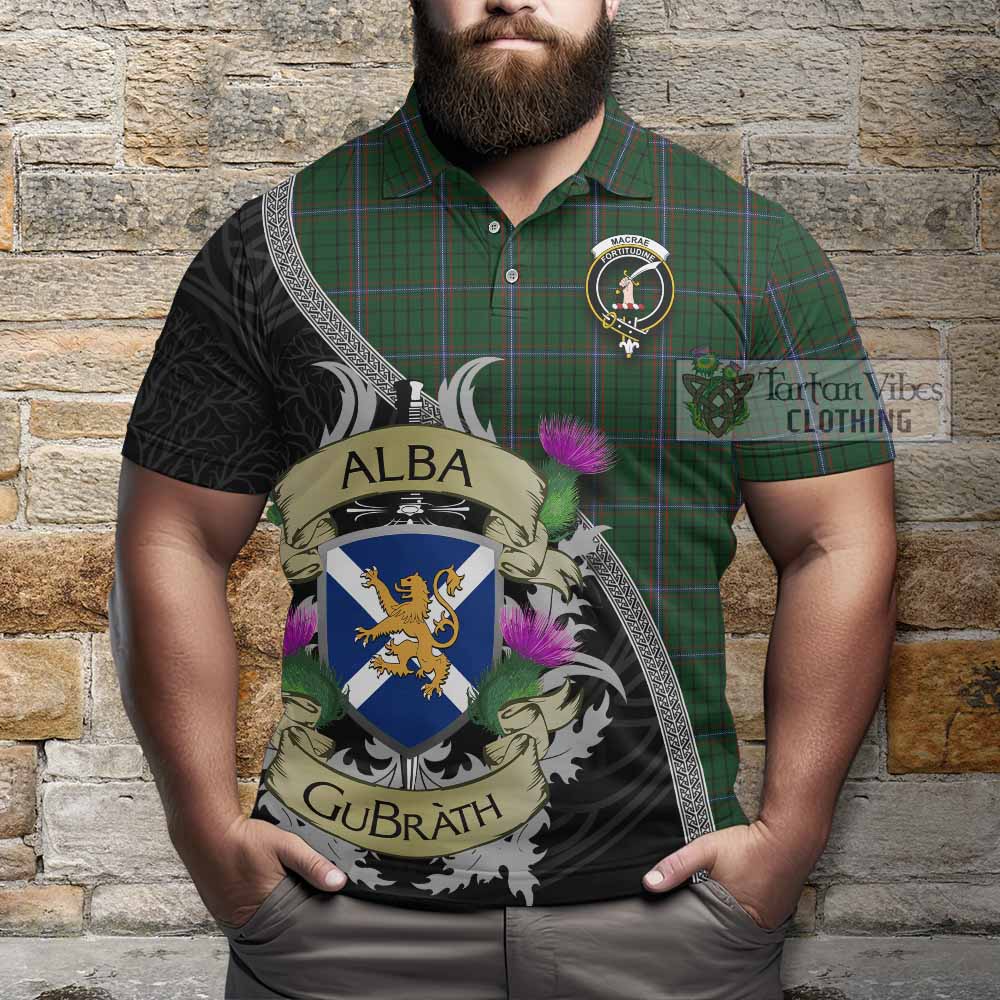 Tartan Vibes Clothing MacRae (McRae) Tartan Family Crest Polo Shirt Lion Rampant Royal Thistle Shield Celtic Inspired
