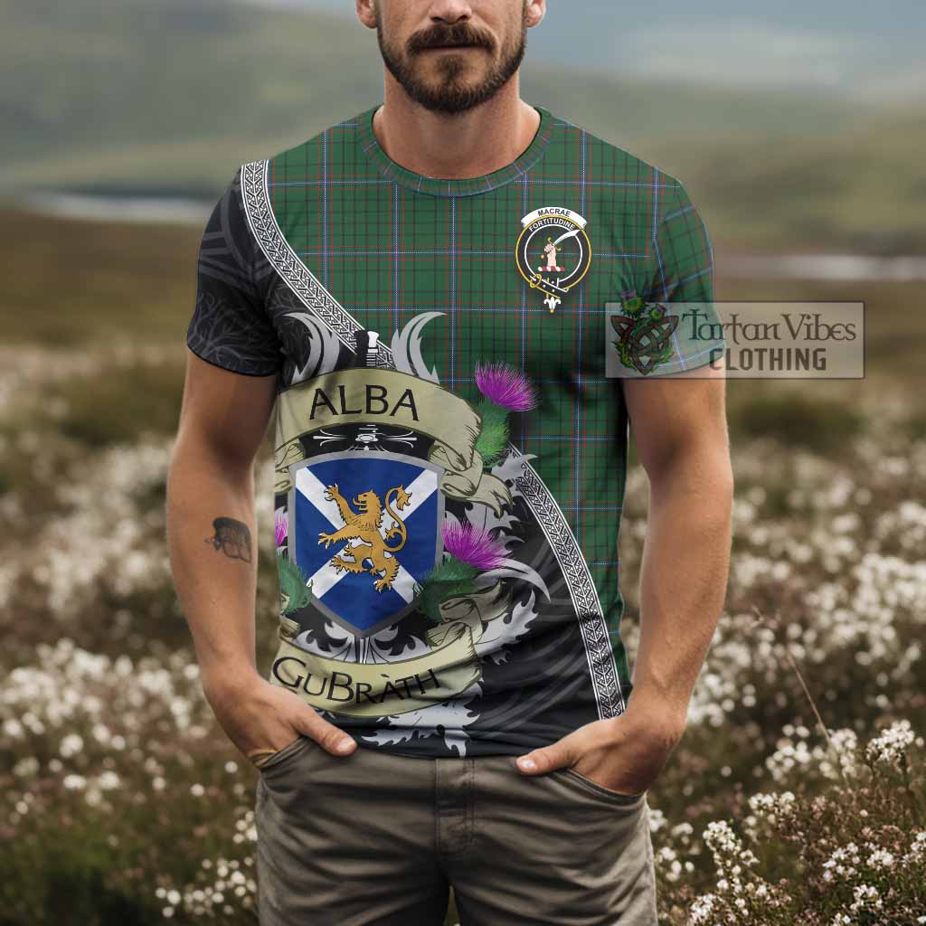 Tartan Vibes Clothing MacRae (McRae) Tartan Family Crest T-Shirt Lion Rampant Royal Thistle Shield Celtic Inspired