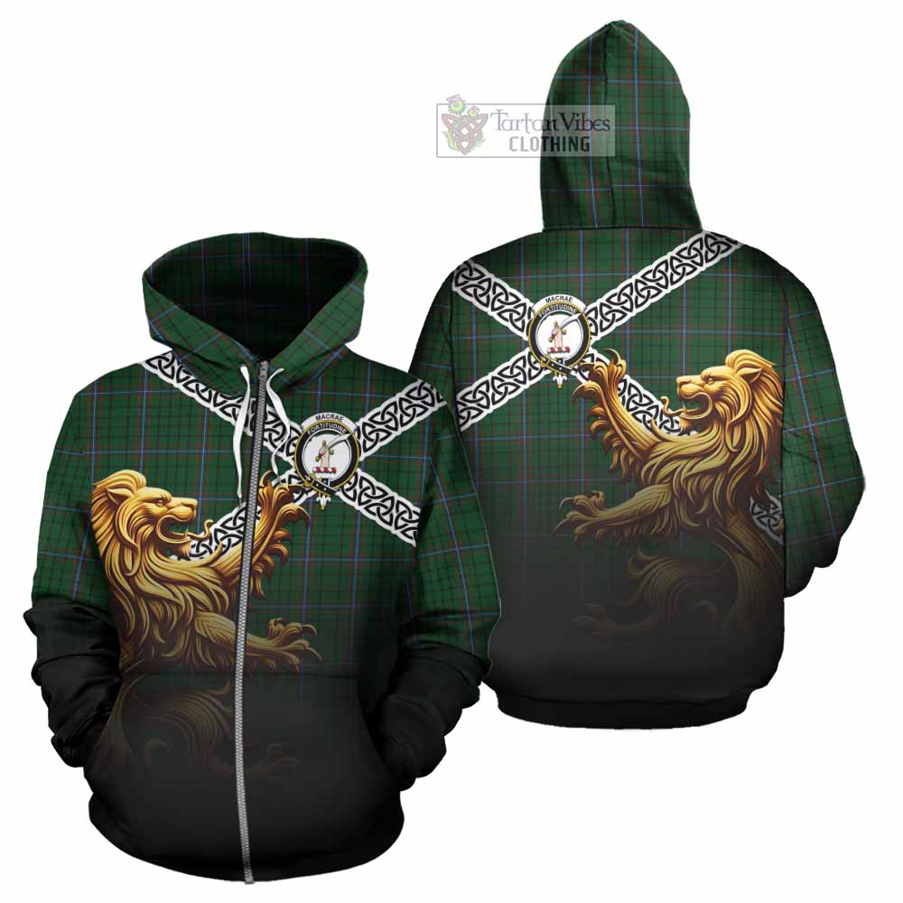 Tartan Vibes Clothing MacRae (McRae) Crest Tartan Hoodie with Golden Lion Emblem Celtic Style