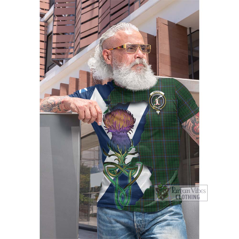 Tartan Vibes Clothing MacRae (McRae) Tartan Family Crest Cotton T-shirt Scottish Thistle Celtic Inspired