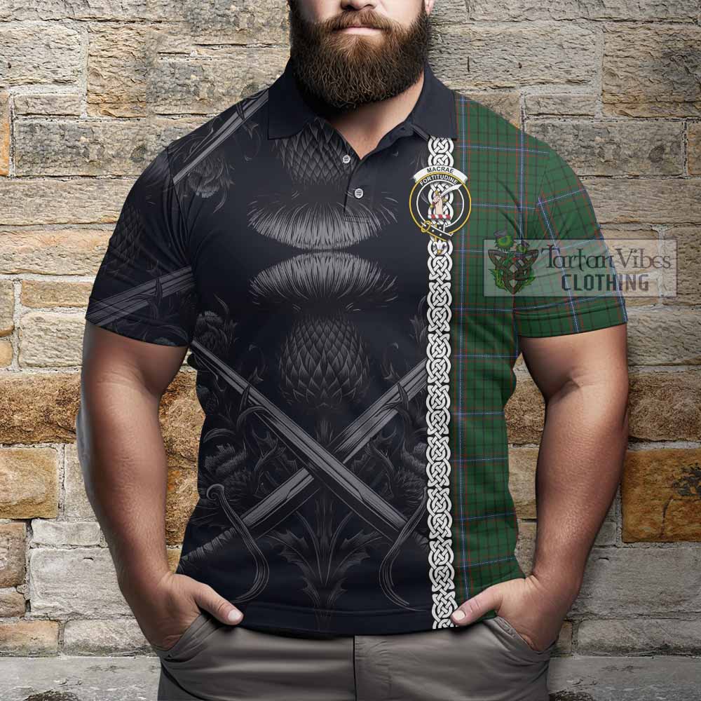 Tartan Vibes Clothing MacRae (McRae) Tartan Polo Shirt with Family Crest Cross Sword Thistle Celtic Vibes