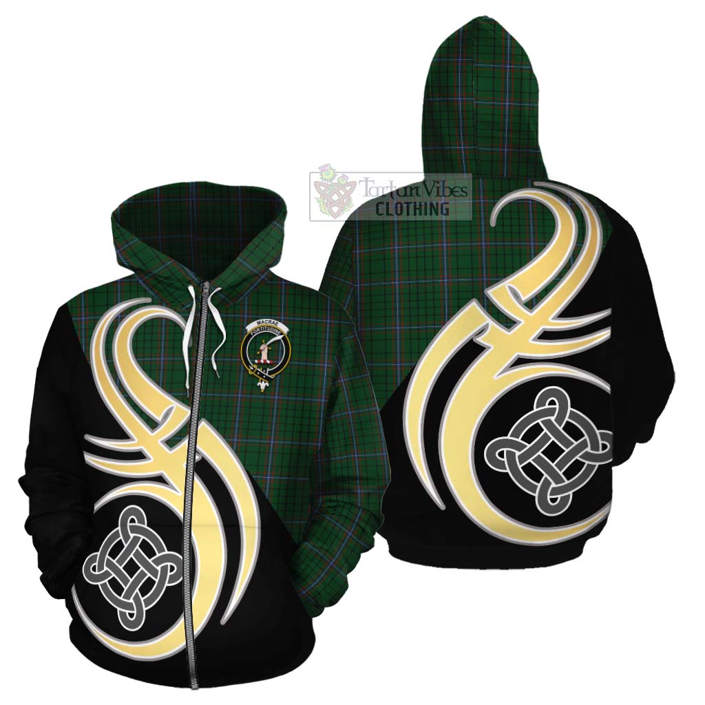 MacRae (McRae) Tartan Cotton Hoodie with Family Crest and Celtic Symbol Style - Tartan Vibes Clothing