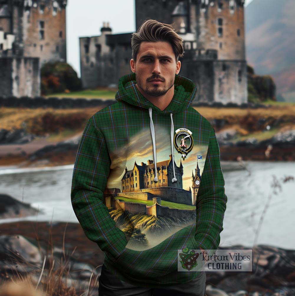 Tartan Vibes Clothing MacRae (McRae) Tartan Family Crest Cotton Hoodie with Scottish Ancient Castle Style