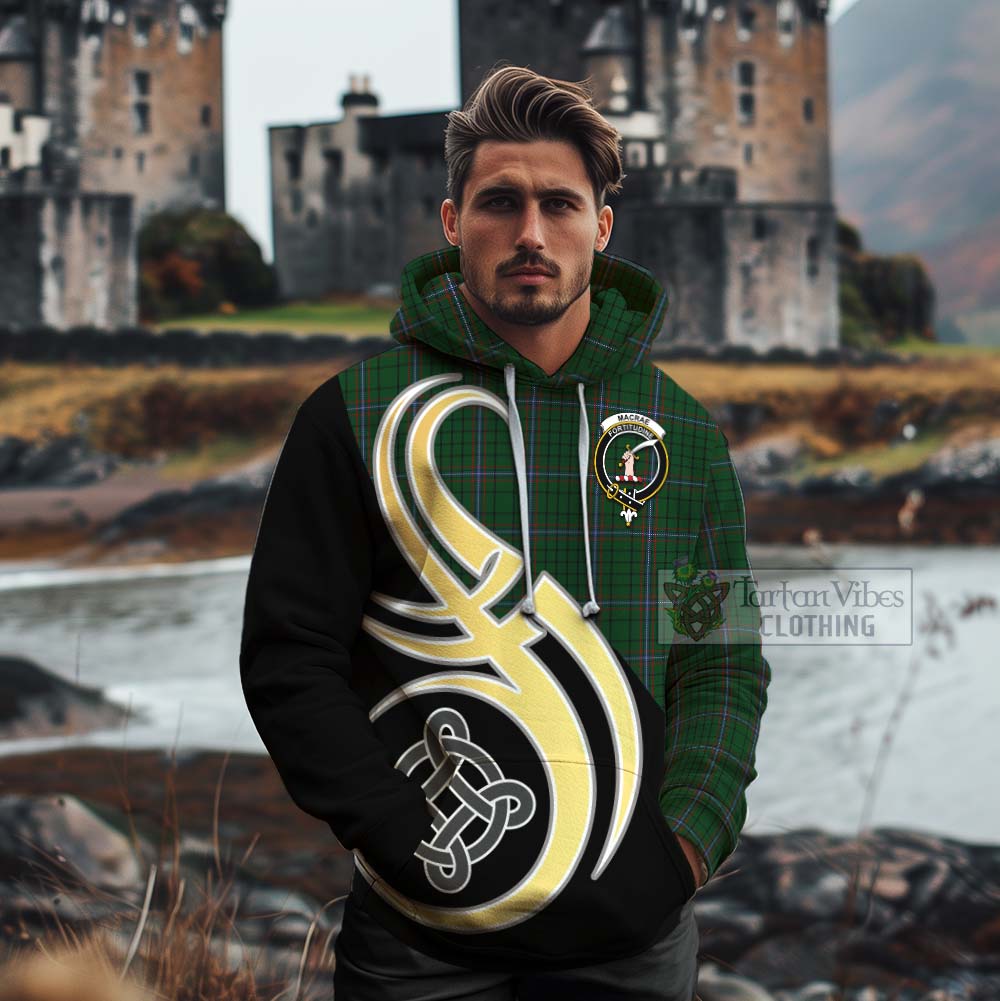 MacRae (McRae) Tartan Cotton Hoodie with Family Crest and Celtic Symbol Style - Tartan Vibes Clothing