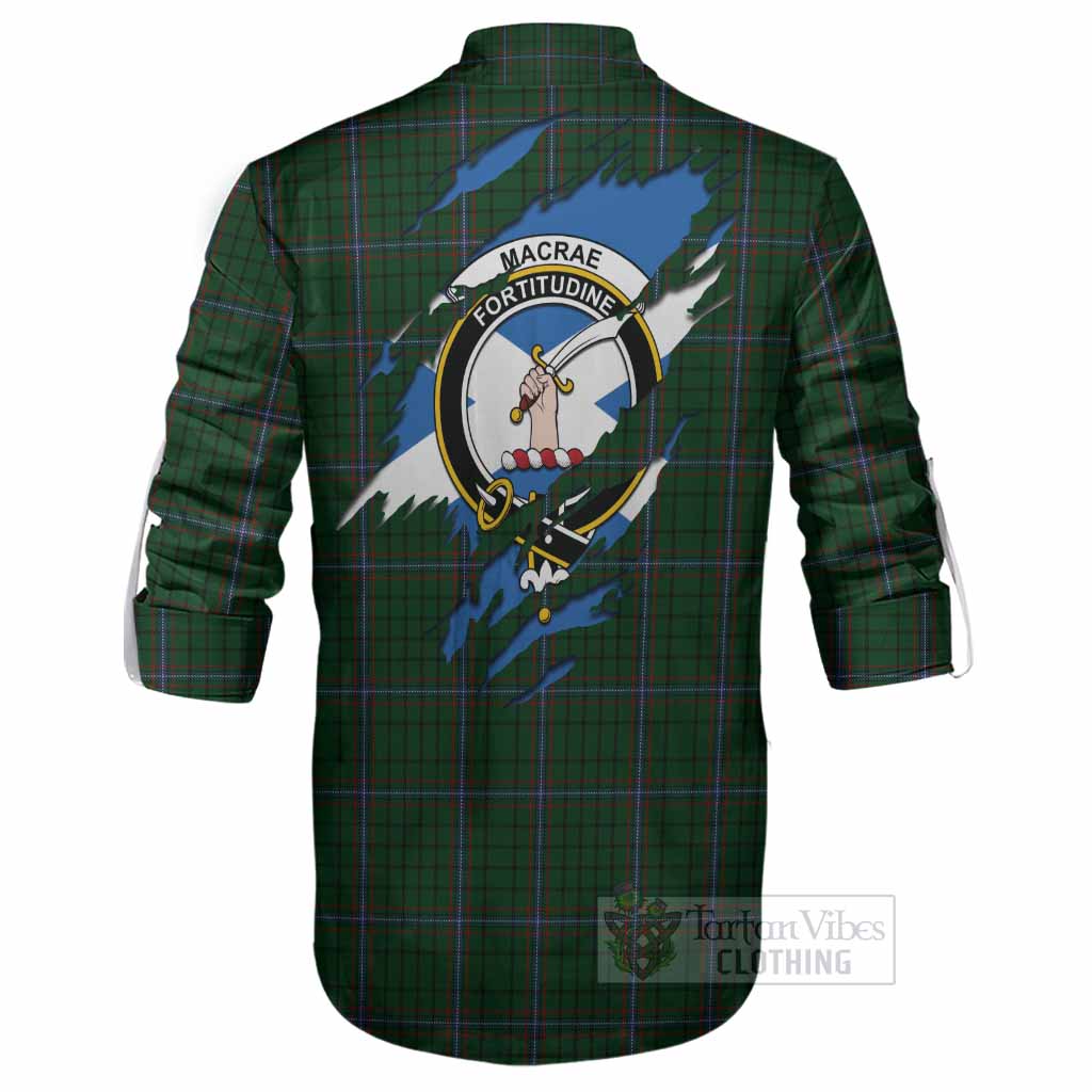 MacRae (McRae) Clan Crest In Me Tartan Ghillie Shirt Scotland Flag Style