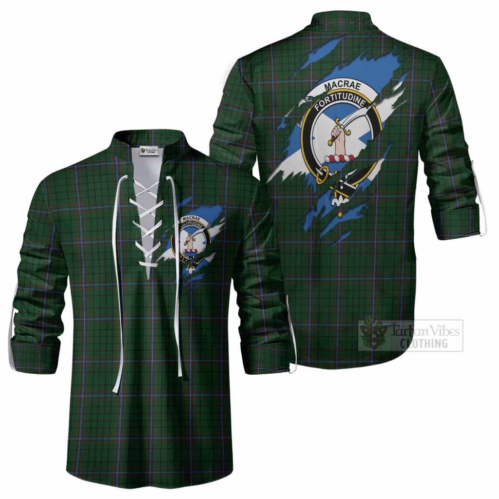 MacRae (McRae) Clan Crest In Me Tartan Ghillie Shirt Scotland Flag Style
