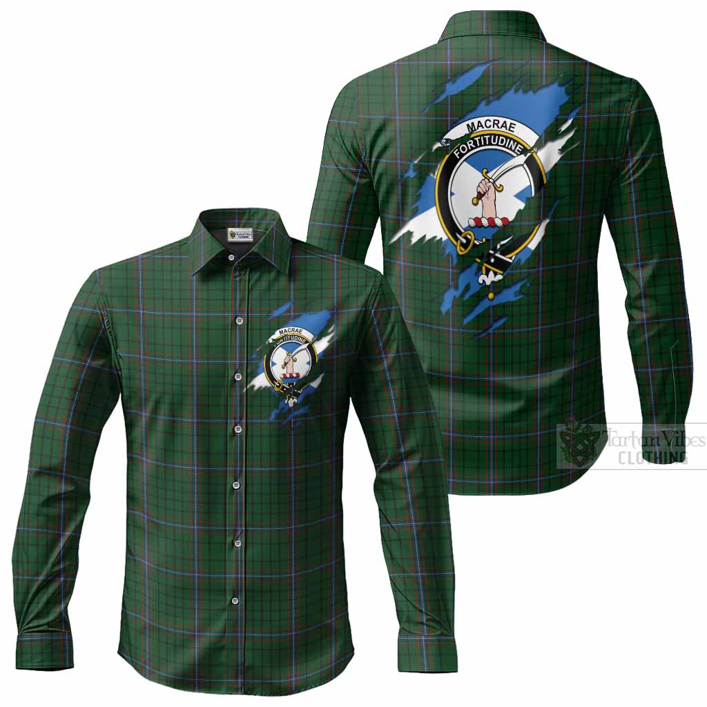 MacRae (McRae) Clan Crest In Me Tartan Long Sleeve Button Shirts Scotland Flag Style