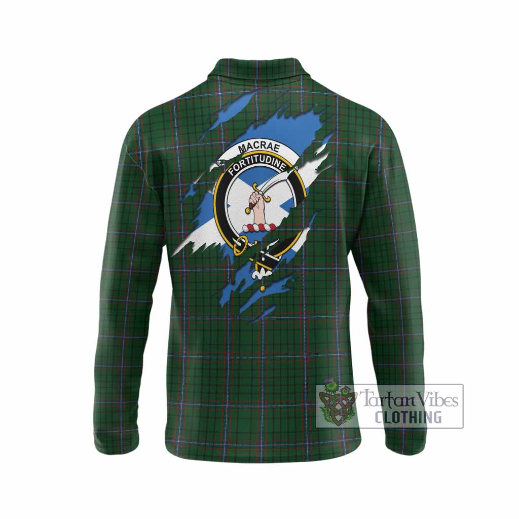 MacRae (McRae) Clan Crest In Me Tartan Long Sleeve Polo Shirt Scotland Flag Style