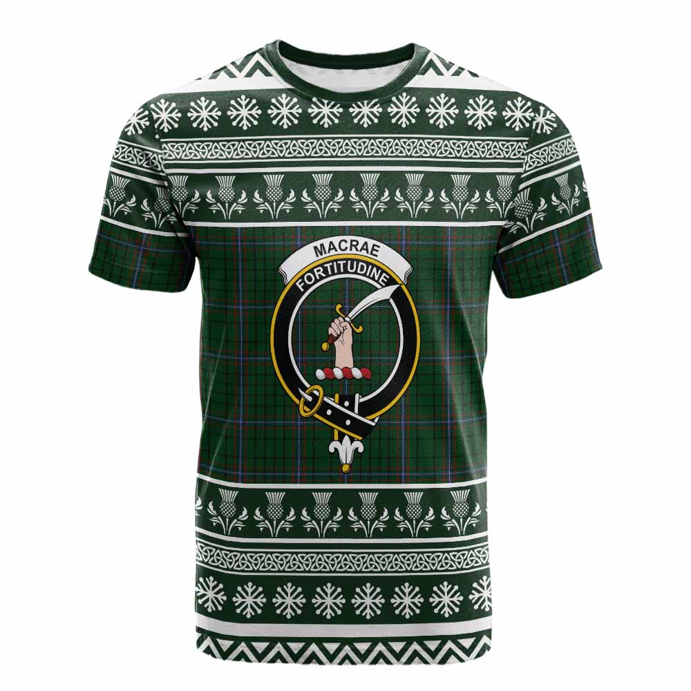 MacRae (McRae) Clan Tartan Christmas Cotton T-shirt with Family Crest - Tartan Vibes Clothing