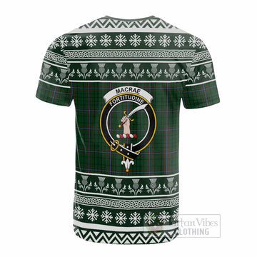 MacRae (McRae) Clan Tartan Christmas Cotton T-shirt with Family Crest