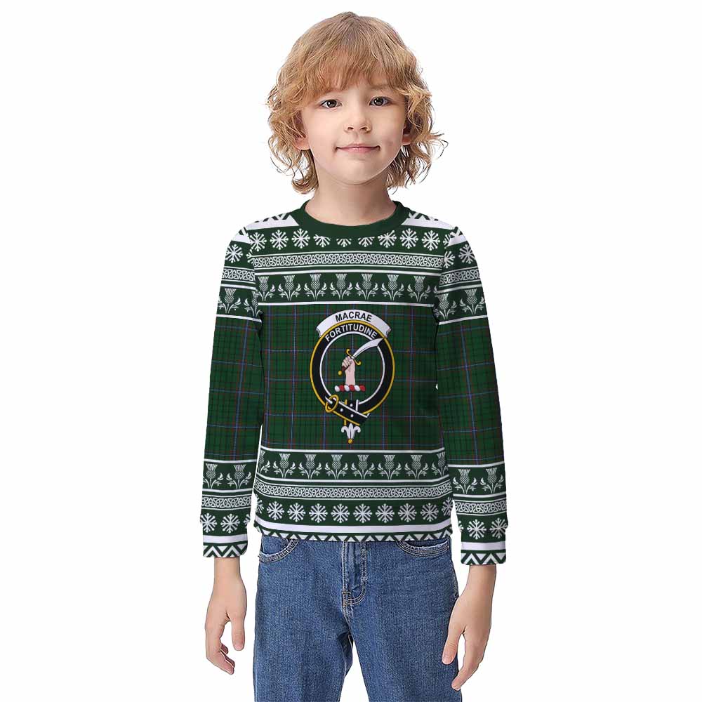 MacRae (McRae) Clan Tartan Christmas Kid Ugly Sweatshirt with Family Crest - Tartan Vibes Clothing