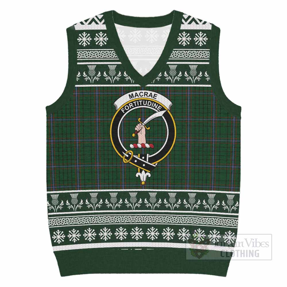 MacRae (McRae) Clan Tartan Christmas Knitted V-Neck Vest with Family Crest - Tartan Vibes Clothing