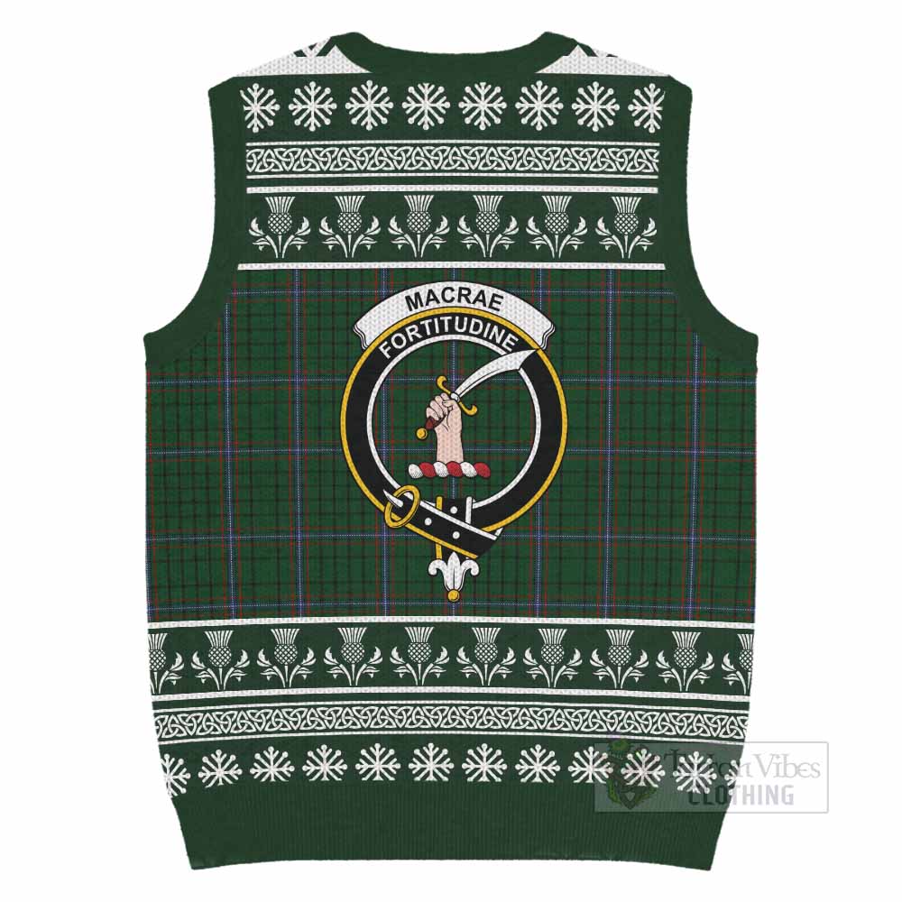 MacRae (McRae) Clan Tartan Christmas Knitted V-Neck Vest with Family Crest - Tartan Vibes Clothing