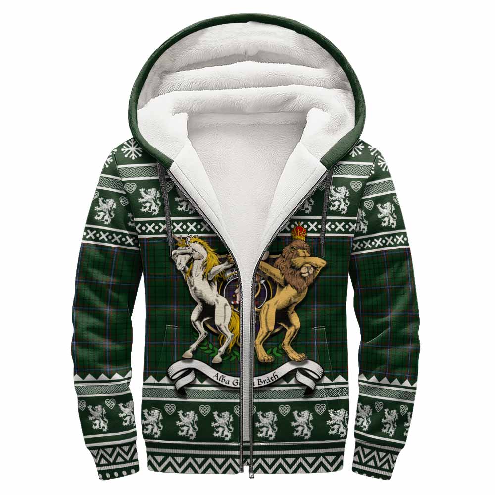 MacRae (McRae) Clan Tartan Crest Christmas Fleece Hoodie Coat of Arms Funny Style - Tartan Vibes Clothing