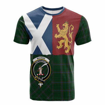 MacRae (McRae) Crest Tartan Cotton T-shirt with Lion Rampant Saltire Style