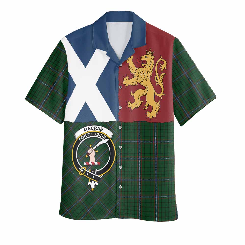 MacRae (McRae) Crest Tartan Hawaiian Shirt with Lion Rampant Saltire Style