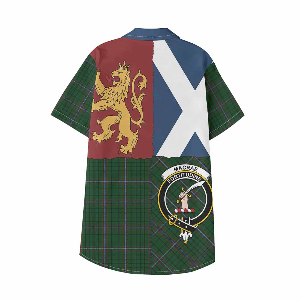 MacRae (McRae) Crest Tartan Kid Hawaiian Shirt with Lion Rampant Saltire Style - Tartan Vibes Clothing