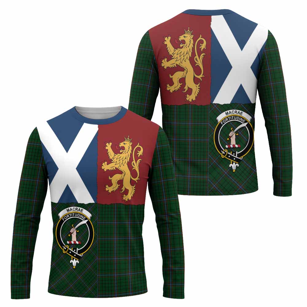 MacRae (McRae) Crest Tartan Long Sleeve T-Shirt with Lion Rampant Saltire Style