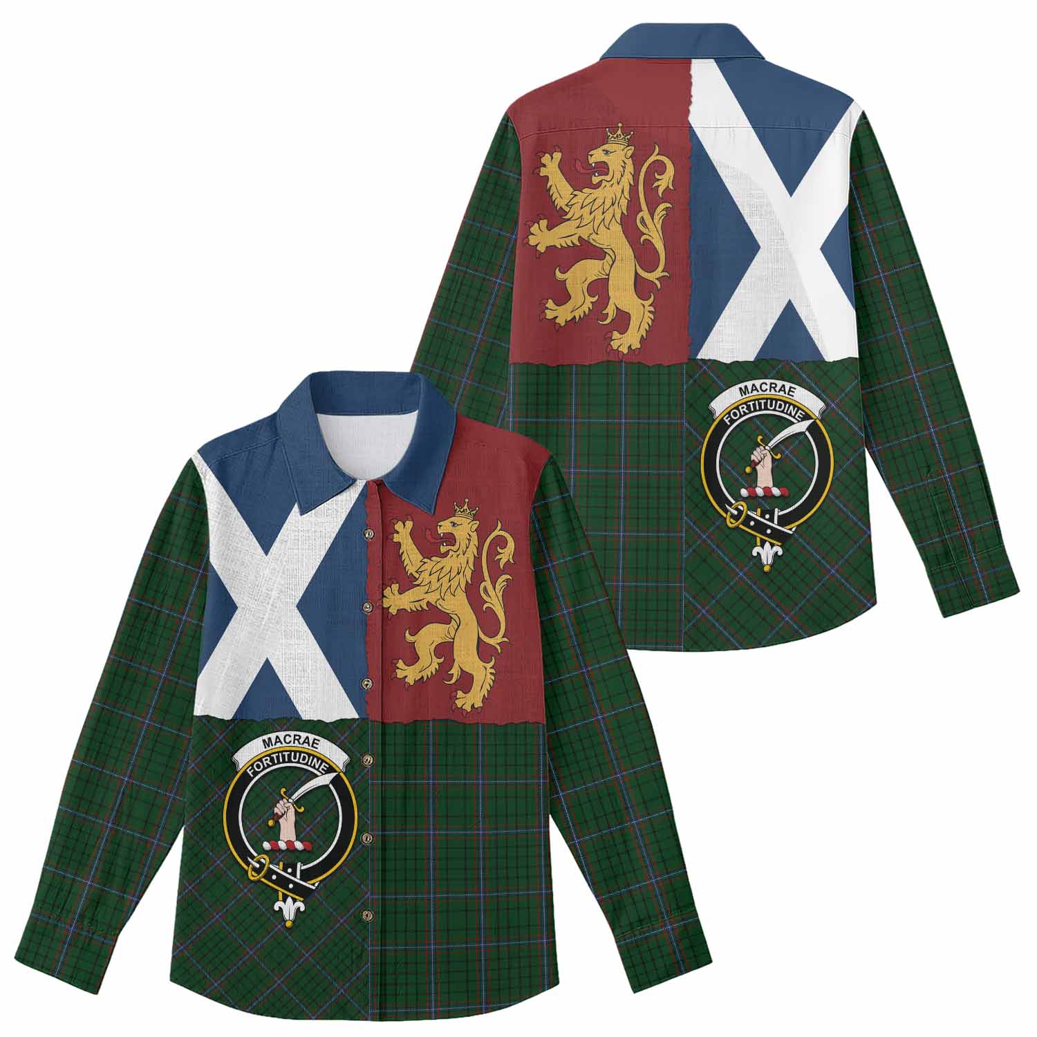MacRae (McRae) Crest Tartan Women Casual Shirt with Lion Rampant Saltire Style