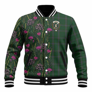 MacRae (McRae) Family Crest Tartan Baseball Jacket Scottish Thistle Flower Pattern Half Style