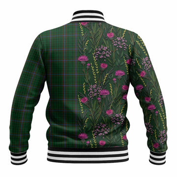 MacRae (McRae) Family Crest Tartan Baseball Jacket Scottish Thistle Flower Pattern Half Style