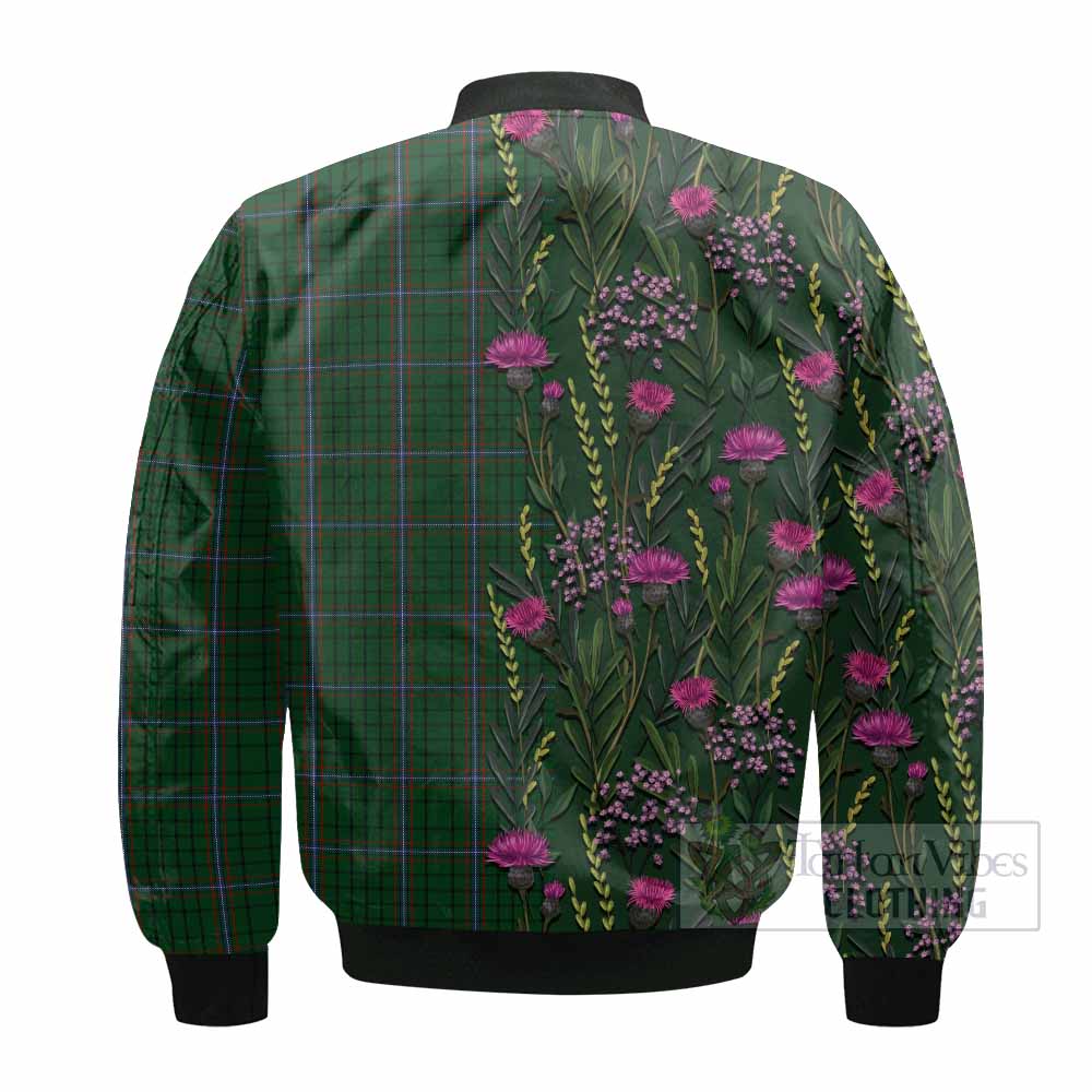 MacRae (McRae) Family Crest Tartan Bomber Jacket Scottish Thistle Flower Pattern Half Style - Tartan Vibes Clothing
