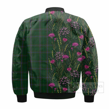 MacRae (McRae) Family Crest Tartan Bomber Jacket Scottish Thistle Flower Pattern Half Style