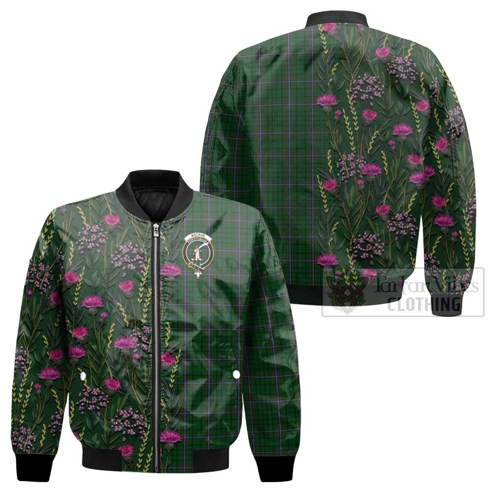 MacRae (McRae) Family Crest Tartan Bomber Jacket Scottish Thistle Flower Pattern Half Style - Tartan Vibes Clothing